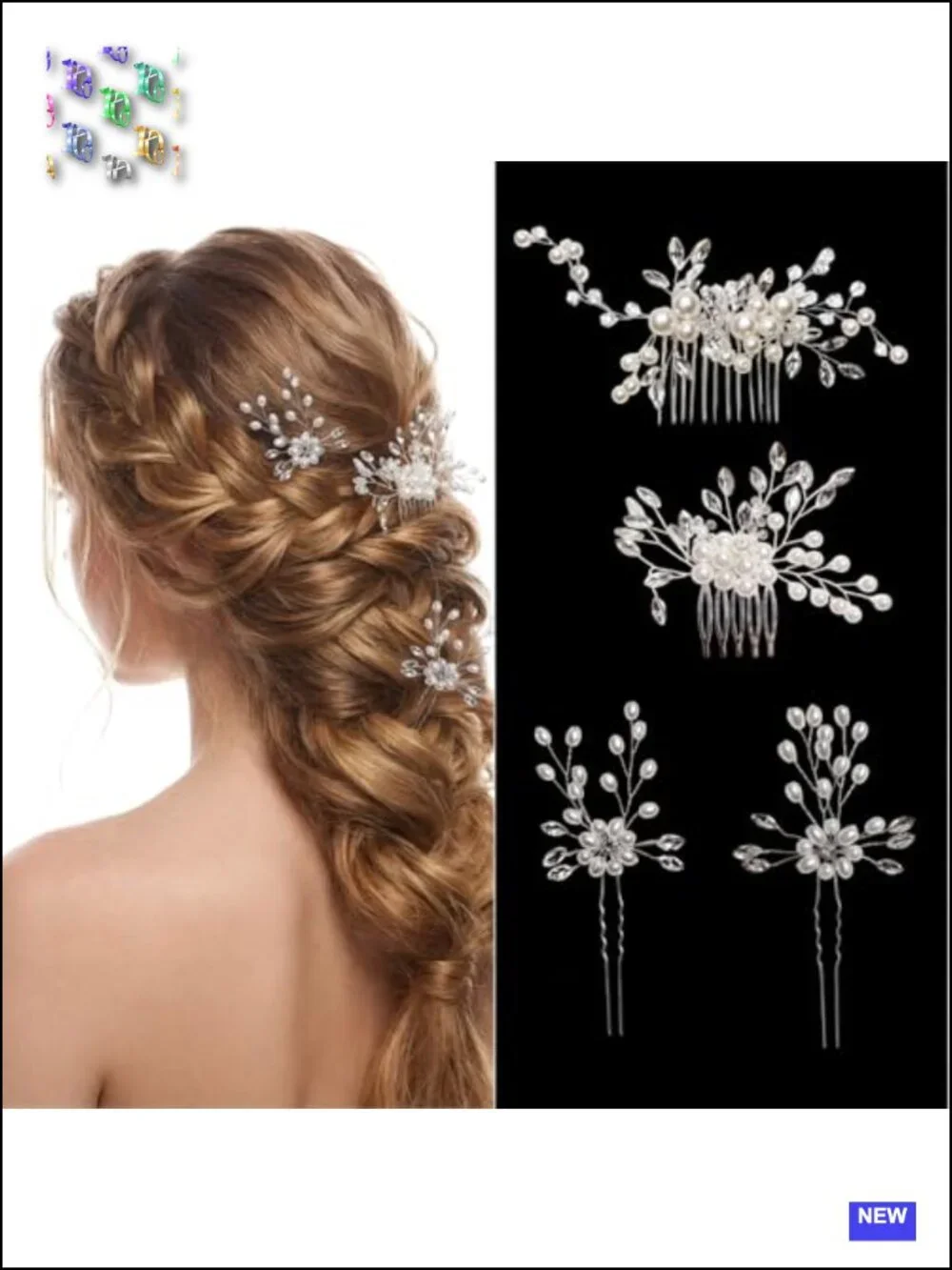 4 Floral Bridal Hair Pins Rhinestone Wedding Hair Accessories Set